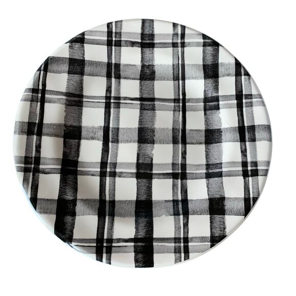 Pier 1 Watercolor Buffalo Plaid Bradford Salad Dessert Plate 8.5" Ironstone - Picture 1 of 5